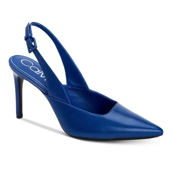 Calvin Klein Women's Royal Blue Gwenith Shiny Nappa Slingback Heels - Picture 3 of 14